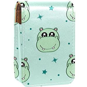 hippo groene lipgloss houder lippenstift case draagbare make-up tas reizen lippenstift organizer case met spiegel mini lippenstift opbergdoos voor vrouwen