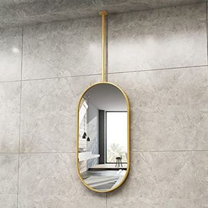 Goud metalen plafond gemonteerde ovale spiegel met plafond hangende staaf spiegels, muur ovale badkamer woonkamer drijvende spiegels (boom kan worden aangepast) (Size : 40cmx60cm)