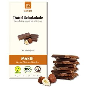 MAKRi dadelchocolade - gezoet met dadels/bio & veganistisch/fair trade/zonder geraffineerde suiker (Nougat 50%, 10 chocoladerepen)