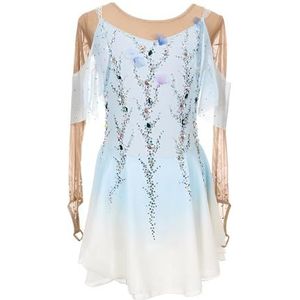 Glinsterende Kunstschaatsjurk for Dames En Meisjes, Flexibele Stretchstof, Wedstrijdschaatspak Met Lange Mouwen(4XL)