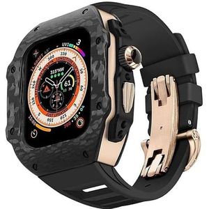 dayeer Koolstofvezel behuizing met fluor rubberen horlogeband voor Apple Watch Ultra2 Ultra, heren Mod Kit Cover Strap voor IWatch9 8 7 6 5 4 SE vervangende accessoires (Color : Rosegold, Size : 45m