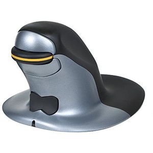 Posturite V52WL Penguin Mouse Small 9820099, draadloos, tweehandig verticaal (USB, kantoor, touch-toetsen, wiel, laser, 1200 DPI) zwart-blauw