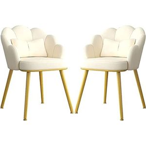 GEIRONV Eetkamerstoelen set van 2, modern met metalen stoelpoten slaapkamer trouwkamer balkon bank stoel kaptafel make-up stoel Eetstoelen (Color : White, Size : 77 * 50 * 40cm)