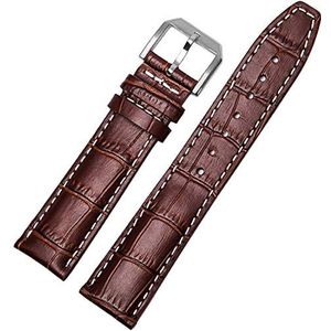 De kijkbands van mannen Italiaans kalfsleer horlogebandbeslag vouwgesp heren 20 22 mm (Color : Brown White Silver_20mm with Clasp)