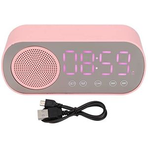 Digitale Wekkerradio, Bluetooth V5.0 HiFi-luidspreker Spiegelklok Dubbele Alarmen FM-radio, 1600 MAh Oplaadbare Batterij, Digitale Radio voor Het Lezen van Reizen, Roze