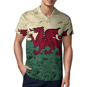Vintage Welsh vlag heren golf poloshirt zomer korte mouw T-shirt casual sneldrogende T-shirts S