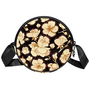 Messenger Bag Grote Beige Bloem Patroon Crossbody Tas voor Vrouwen Rond, Meerkleurig, 6.7x6.7x2.3 in, Sling Rugzakken