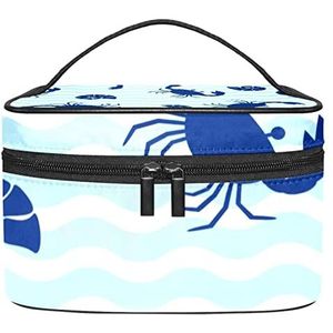Leuke krab blauwe golvende streep make-up organizer tas, reizen make-up tas organizer case draagbare cosmetische tas voor vrouwen en meisjes toiletartikelen, Meerkleurig, 22.5x15x13.8cm/8.9x5.9x5.4in