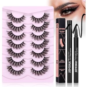 Cat Eye Valse Eeylashes Faux Mink Wimpers Wispy Cat Eye 6D Volume Russische Strip D Krul Dikke Gekruiste Zachte Nep Wimpers 7 paar Pack [K]