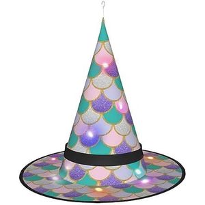 OUSIKA zeemeermin schalen Halloween Hoed Opknoping Verlichte Led Hoed Halloween Glanzende Heks Hoed Cosplay Cap voor Halloween Decor