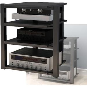 Audio Video Media Stand Met 4 Planken, Media Opslagkast For Entertainment Stereo Componenten For Woonkamer, Gaming, Opnamestudio(Black)