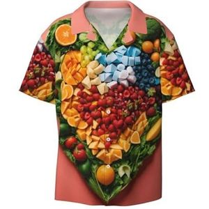 Regenboog groente en fruit heren korte mouwen button-down shirt - modieus en comfortabel zomershirt, Zwart, S
