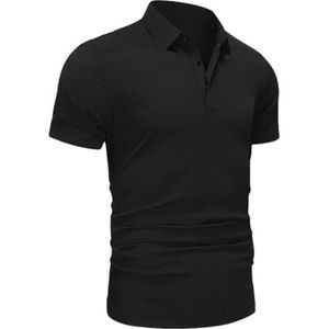Dvbfufv Poloshirt met korte mouwen voor heren, golfshirt voor heren, lente en zomer, ademend T-shirt, Zwart, L