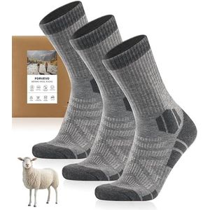 FORVEVO Merino wandelsokken heren dames 3 paar, 60% wollen sokken heren gevoerd, thermische wintersokken, sportsokken voor trekking outdoor, lichtgrijs, 43-46 EU