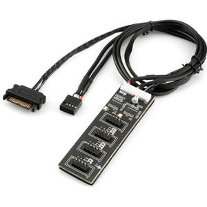 Interne USB-hub-uitbreiding, 4 interne USB 2.0-poorten, 9-polige USB-header-splitter voor SATA-stroomkabel, USB 2.0-splitter-aansluiting voor moederbord, adapter voor CPU, ventilator en RGB-licht