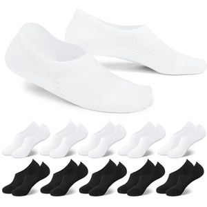 EKSHER 10 paar No Show sneakersokken, onzichtbare sokken voor dames en heren, korte katoenen voetjes, antislip, ademend, 5 x wit + 5 x wit, 35/38 EU