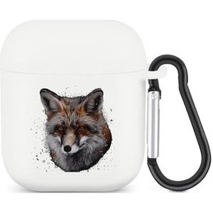 Snowy Fox Face Leuke Case voor AirPods 2 & 1 Schokbestendige Beschermende Hoofdtelefoon Gevallen Cover Met Sleutelhanger voor Mannen Vrouwen