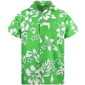 King Kameha Funky Hawaïhemd voor heren, korte mouwen, voorzak, party, palmbladeren, hibiscus print, hibiscus-groen, M