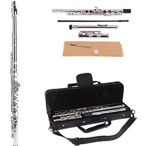 KLKL Student Fluit Concertfluit Verzilverd 16 Holes C Key Cupronickel Woodwind-instrument Met Reinigingsdoekstokzak Fluitset