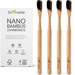 Greenable ® Nano Tandenborstel van bamboe, set van 4, 20.000 extra zachte borstelharen, 100% BPA-vrij, bamboe tandenborstel, veganistische en milieuvriendelijke bamboe tandenborstel (zwart)