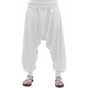 SAVARI | Harembroek zonder zakken | Etnisch | Comfortabel | Ideale broek voor yoga, pilates en dans | Uniseks | Lage worp en brede taille | Soepel | Wit | Maat M | Grote maten beschikbaar