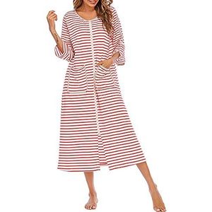 Dames gewaden ochtendjas,Vrouwen Rits Robe Korte/Lange Mouw Housecoat Zachte Zip Up Badjas met Zakken Nachtkleding Nachtkleding