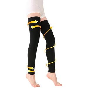 TOFLY® Medische dijen, hoge compressiekousen, voetloos, voor dames en heren, ondoorzichtige steunslang, 15-20 mmHg gegradueerde compressiekousen met siliconen band voor spataderen, oedeem, DVT, 1 paar