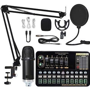 Geluidskaartset, Condensatormicrofoonbundel Geluidskaartset met verstelbare microfoonophanging Schaararm Professionele studio draadloze karaokemicrofoon(Black BM900 Suit)