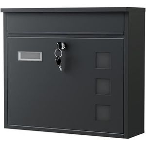 Brievenbus; Wandbrievenbus, Mailbox Type V12 zwart, zwarte muurbrievenbus met 2 sleutels en naambordje - Multistrobe