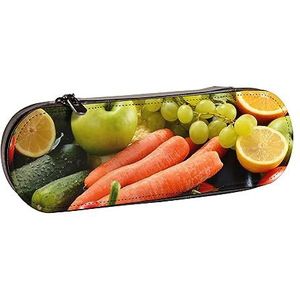 BONDIJ Boom Decor Gedrukt Lederen Potlood Pouch, Grote Capaciteit Pen Zakken Leuke Etui Cosmetische Organizer Tas met Rits, Verscheidenheid Groenten Fruit, Eén maat, Munten Pouch