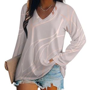 Rose Goud Marmer Patroon Afdrukken Vrouwen V-hals Shirt Lange Mouw Tops Casual Losse Fit Blouses