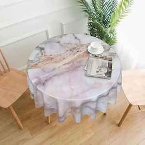 YQxwJL Roze Wit Marmer Patroon Print Ronde Tafelkleed 60 Inch Wasbaar Tafelkleed Voor Bruiloft Eetfeest Eetbanket Decoratie
