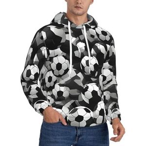 GUOLGP Zwart En Wit Voetbal Patroon Print Mannen Hooded Pullover Mode Zachte Comfortabele Voor Winter Casual Dagelijkse Slijtage, Zwart, XS