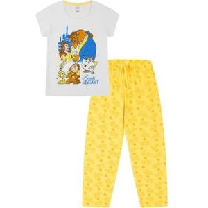 Disney Vrouwen Beauty and the Beast lange katoenen pyjama set dames PJ's, Wit, 36-38