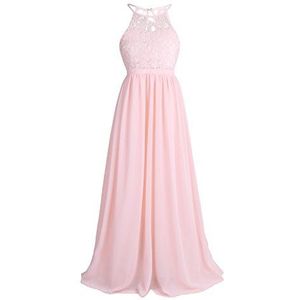 Agoky Feestelijke meisjesjurk voor bruiloft, feest, lange bruidsmeisjesjurken, zomer, chiffon, prinses, bloemenmeisjesjurk, maat 104-164, roze, 152