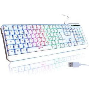 KLIM Chroma Gaming toetsenbord QWERTZ Duits met kabel USB - NIEUW - duurzaam, ergonomisch, waterdicht, stille toetsen - RGB Gamer toetsenbord voor PC Mac PS5 PS4 - wit