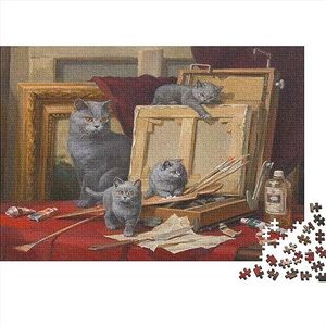 Cute Animals Mind-Bending Puzzel Spel: Puzzels voor Volwassenen Houten Puzzel Geometrie Logica IQ Game Katten Puzzel Kunstwerk Puzzel Muurdecoratie Unieke Geschenken 300 stuks (40 x 28 cm)