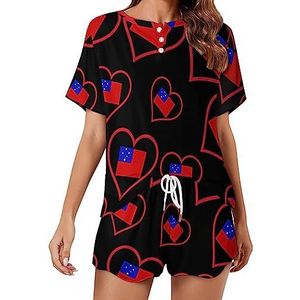 I Love Samoan Rood Hart Mode 2 Stuks Dames Pyjama Sets Korte Mouw Nachtkleding Zachte Loungewear Stijl-28
