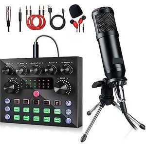 Geluidskaartset, Condensator Microfoon Kit Met Audio Mixer for Streaming, Voice Changer Microfoon for Live Podcast Apparatuur Bundel, Karaoke