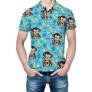 Leuke Monkey And Banana heren shirt met korte mouwen golfshirts normale pasvorm tennis T-shirt casual business tops