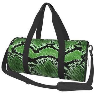 Groene slangenhuid print, grote capaciteit reizen plunjezak ronde handtas sport reistas draagtas fitness tas, zoals afgebeeld, Eén maat