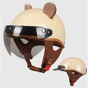 Halfschaalhelm Brain-Cap · Vintage Motorhelmen Halfschaalhelm Voor Volwassenen, Jethelm, Scooterhelm, Bromfietshelm, Retrohelm Met Bril, ECE-Gecertificeerd A4,55-62cm