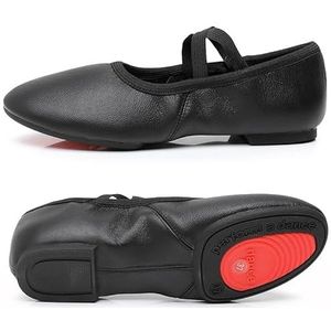 Ballet Slippers Echt Lederen Jazz Schoenen Jazz Dans Schoenen Tan Zwart Antislip Zool Volwassenen Dans Sneakers voor Meisjes Vrouwen Ballet Pumps, Zwarte rubberen zool, 36 EU