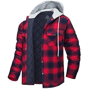 Youthful flying Heren houthakker geruite jas shirt fleece geruite shirts flanel winter gewatteerde jassen met capuchon (maat: XXL, kleur: rood)