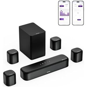 ULTIMEA Soundbar TV 7.1ch compatibel met Dolby Atmos, surround-systeem met 4 surround-luidsprekers, soundbar voor Smart TV met app-bediening, soundbar met subwoofer, HDMI eARC, Aura A60