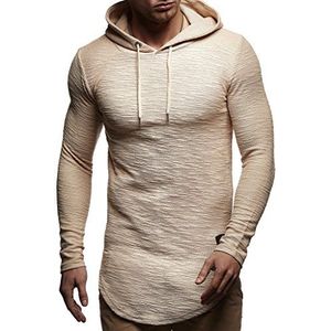 Leif Nelson LN6300 Capuchontrui voor heren, slimfit, katoenaandeel, basic, wit, met capuchon, pullover met lange mouwen, zwarte trui met capuchon, beige, M