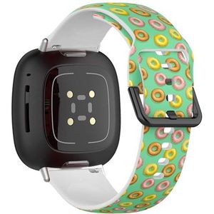 Zachte sportband compatibel met Fitbit Sense/Sense 2 / Versa 4 / Versa 3 (geelroze donuts) siliconen armband accessoire