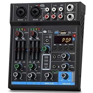 Audio DJ-mixer Professionele 4-kanaals interface Mini-mixer USB Bluetooth-geluidskaart 48V fantoomvoeding Studio-opname DJ-mengpaneel Podcast-apparatuur