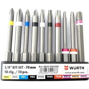 Würth Bit-assortiment 1/4 inch met riemclip 10-delig lengte 70 mm art.nr. (0614250020)