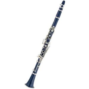 Prestaties houtblazersinstrument B-klarinet, blauwe plastic behuizing, verzilverde toetsen